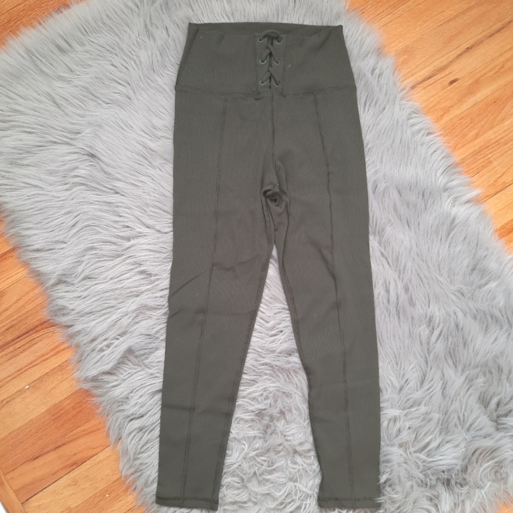 aerie Olive Green High-Waist Lace-Up Leggings